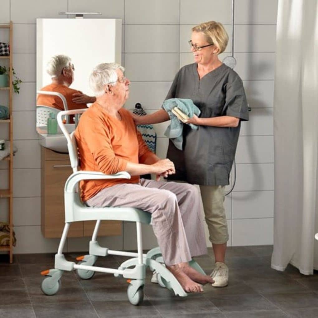 Etac Clean Mobile Shower Commode Open Front - Lagoon Green