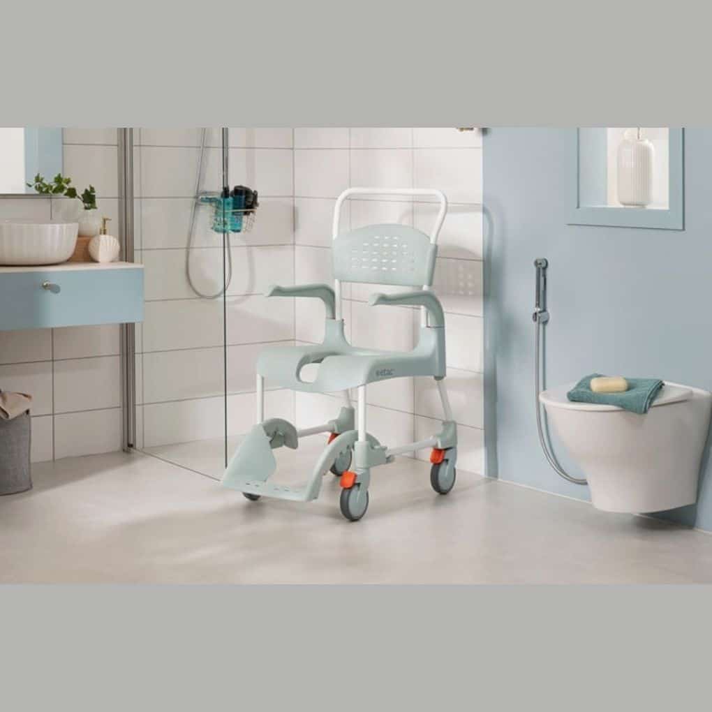 Etac Clean Mobile Shower Commode Open Front - Lagoon Green